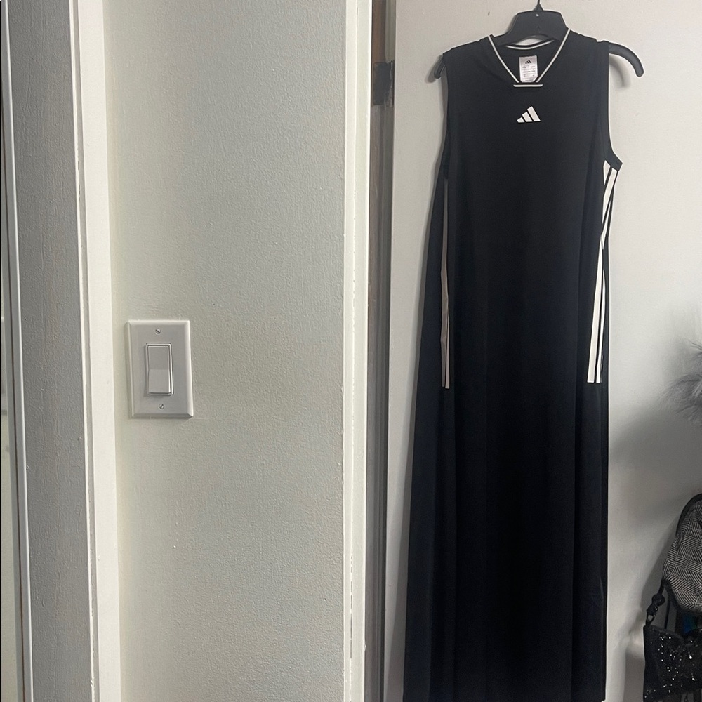 Adidas Black Maxi Dress with White Stripes